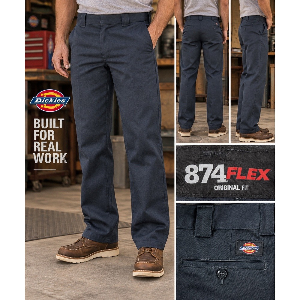 Dickies 874 FLEX Mens 42x30 Original Fit Navy Blue Work Pants Straight Leg